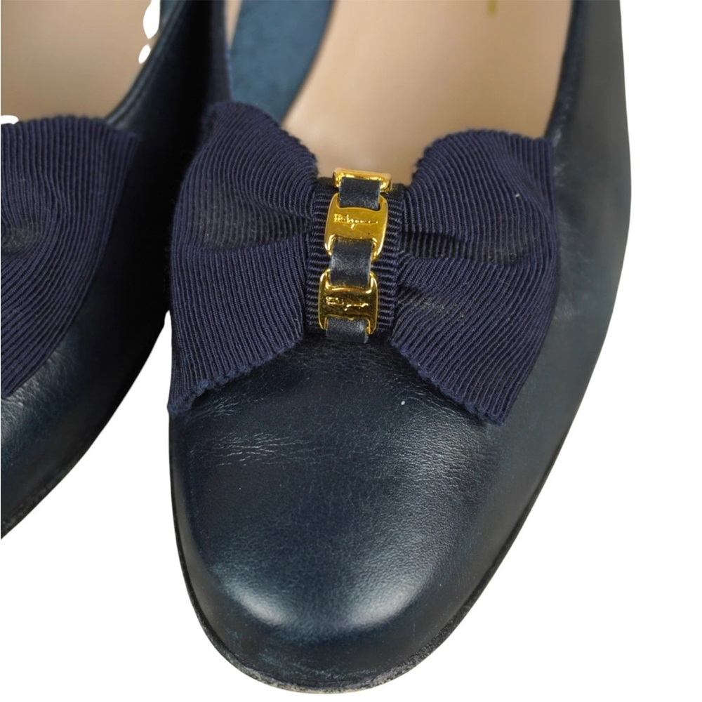 Salvatore Ferragamo Blue Patent Leather Vara Bow Heels Sz 9.5 A2 Made In Italy - Picture 11 of 15